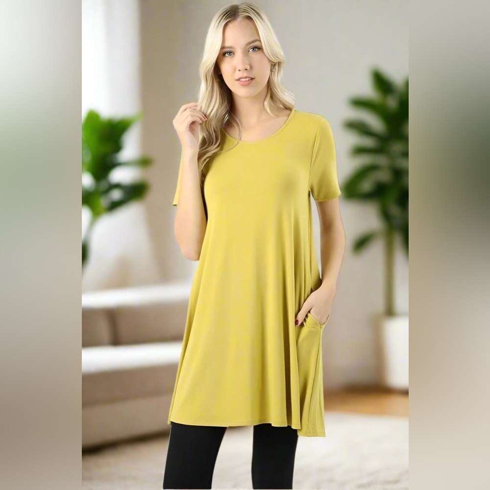 Small NEW Womens Yellow Pocket Shift Dress, Short Sleeve Dress - Picture 1 of 3